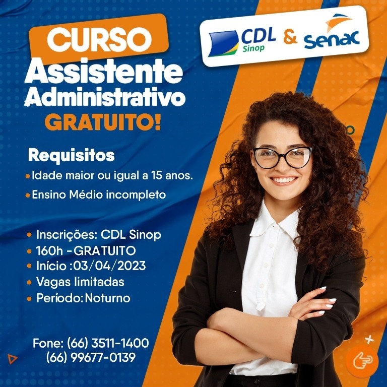 CDL Sinop e Senac abrem inscrição para curso de Auxiliar Administrativo