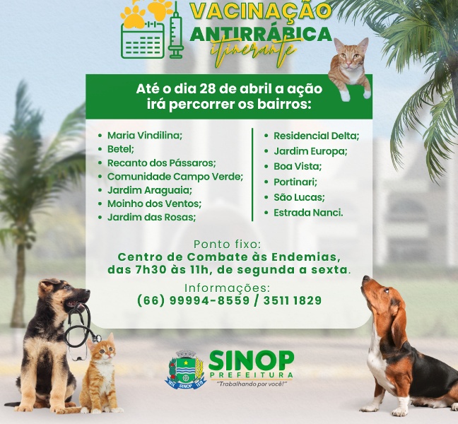 Vacinação antirrábica segue de forma itinerante neste mês de abril; confira os locais