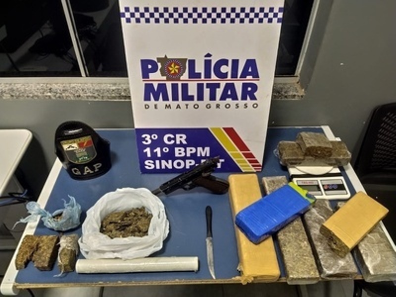 PM apreende quase 7kg de maconha e uma pistola em Sinop
