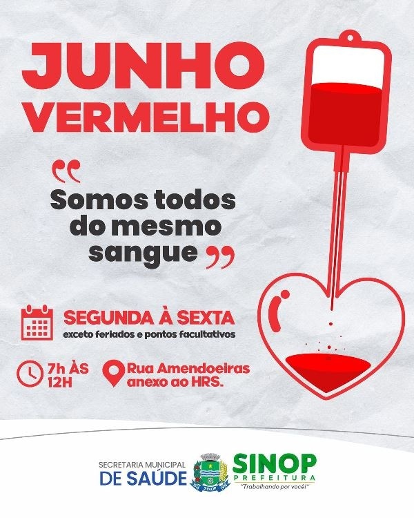Junho vermelho: mês de conscientização sobre a importância da doação de sangue