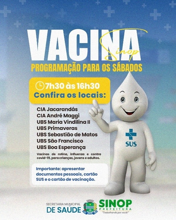 Saúde segue com oferta de vacinas aos sábados neste mês de junho