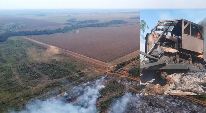 Fogo em trator de esteira coloca em risco as lavouras na região de Itanhangá