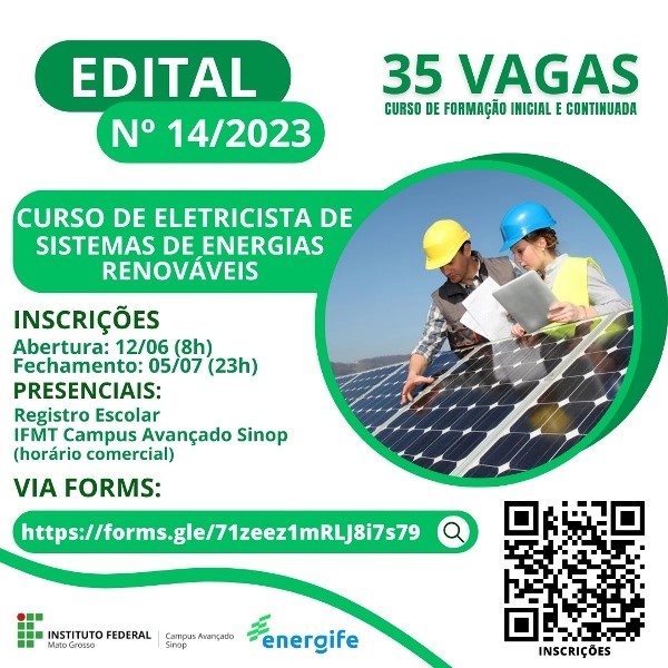 IFMT oferece Curso de Energias Renováveis com Bolsa de Estudos