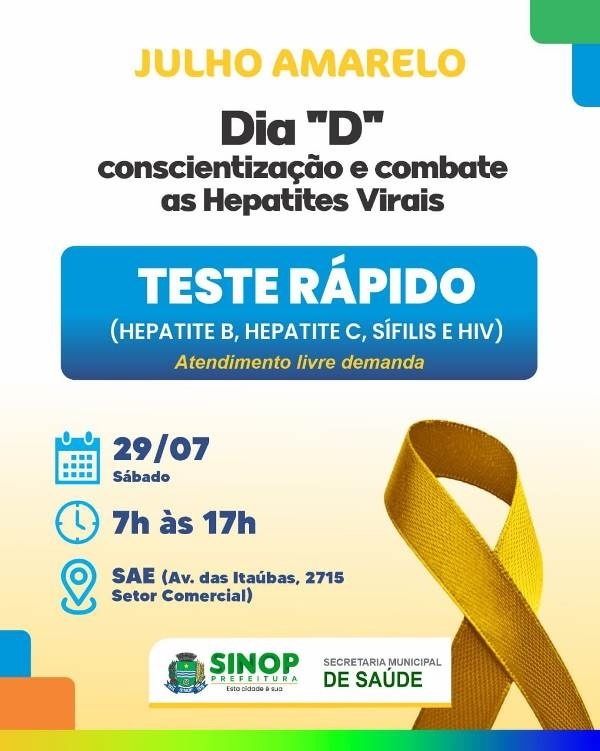 Neste sábado tem dia D de combate e conscientização das Hepatites Virais