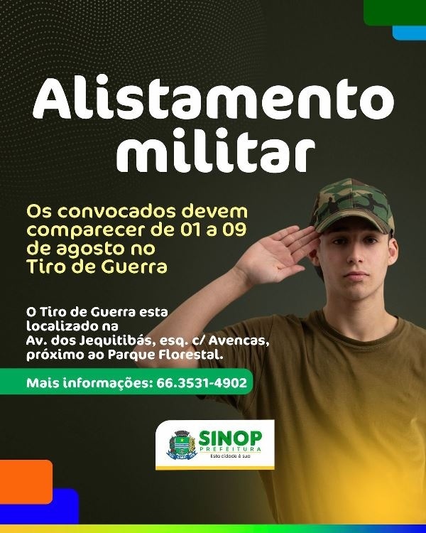 Convocados devem comparecer de 01 a 09 de agosto no Tiro de Guerra