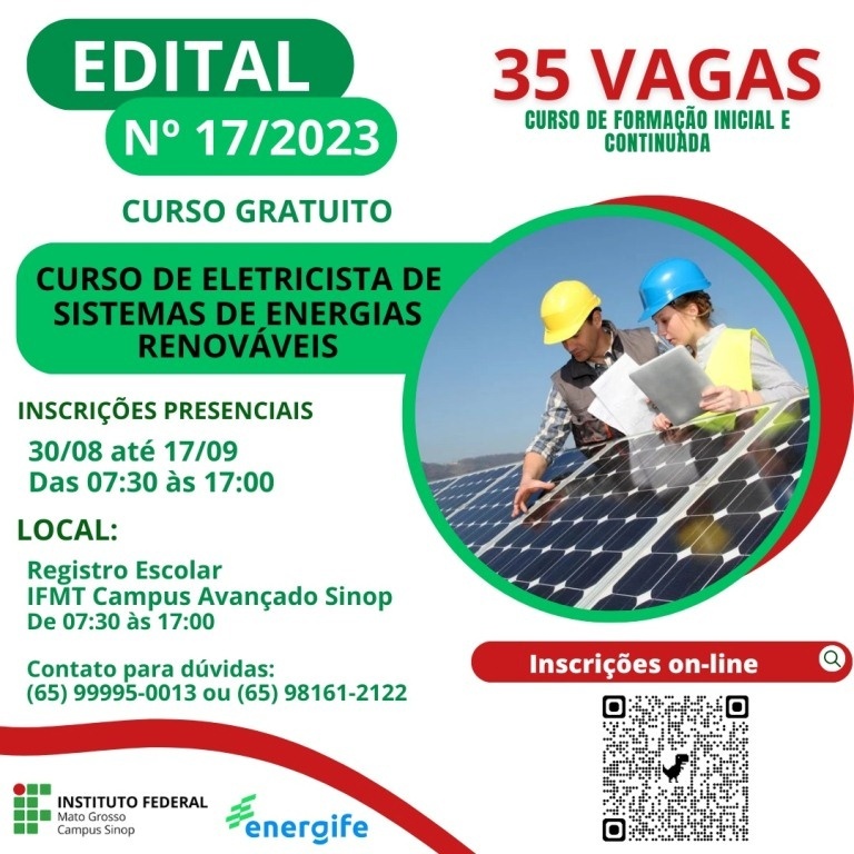 IFMT oferece Curso de Energias Renováveis com Bolsa de Estudos
