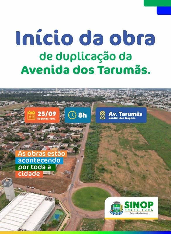Prefeitura inicia obras de duplicação da Avenida dos Tarumãs na próxima segunda-feira (25)