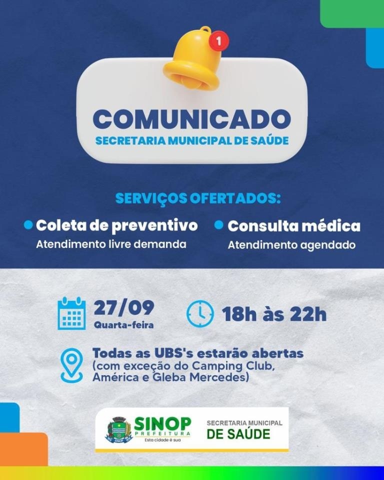 Nesta quarta-feira tem horário estendido de atendimento nas UBS’s