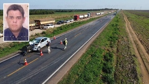 Homem de 32 anos morre em grave acidente entre carro e moto na BR-163