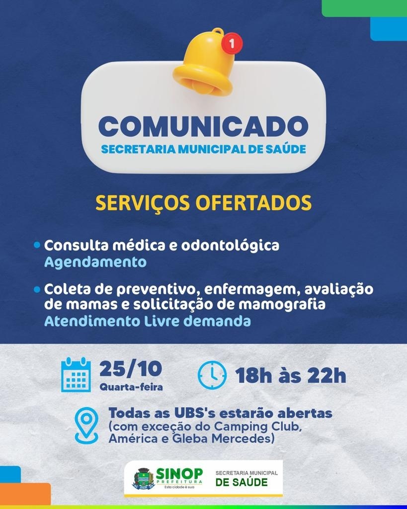 Nesta quarta-feira tem horário estendido de atendimento nas UBS’s