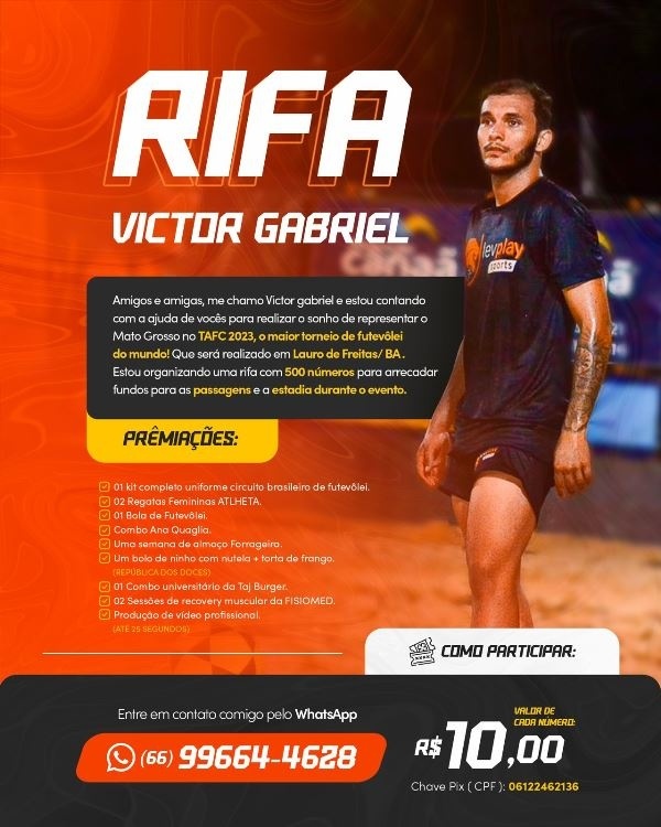 Atleta de Sinop vende rifas para custear ida a maior campeonato de futevôlei do Mundo