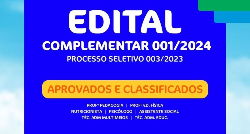 Prefeitura divulga edital com aprovados e classificados do seletivo da educação; confira