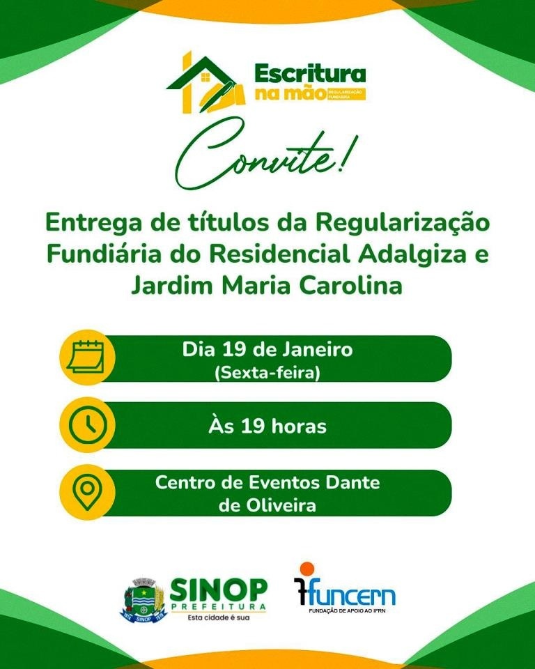 Prefeitura entrega hoje (19) escrituras para moradores do Residencial Adalgiza e Maria Carolina
