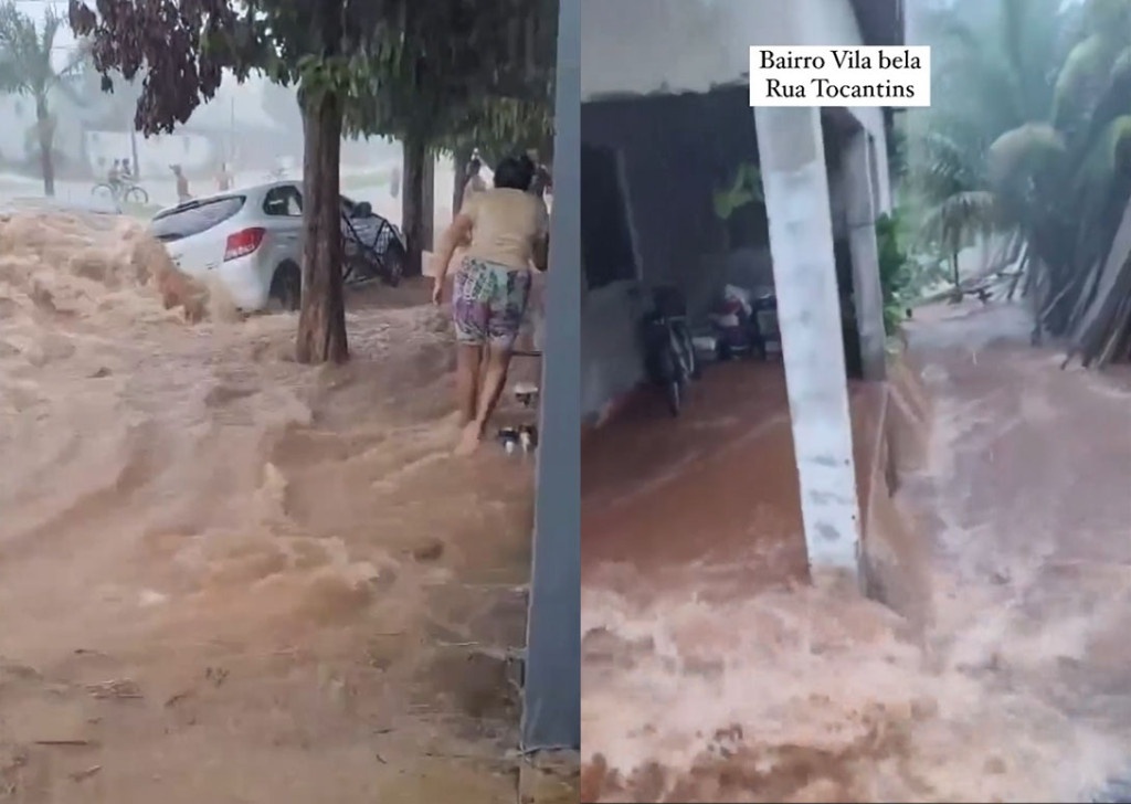 Temporal deixa ruas e casas alagadas em Sorriso neste domingo; muros desabam