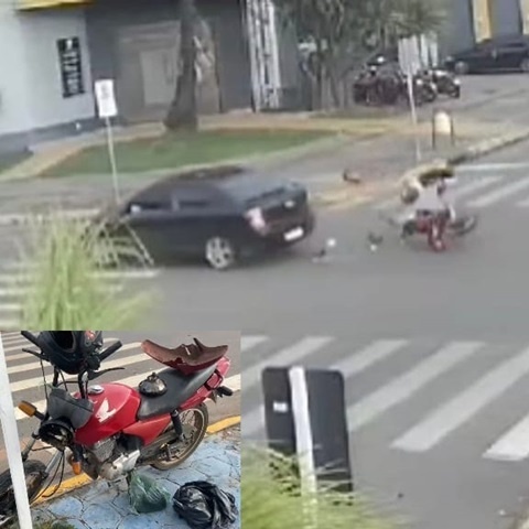 Carro corta preferencial e atinge motociclista em Sinop