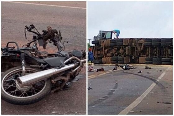 Motociclista morre e moto se parte ao meio em acidente com carreta