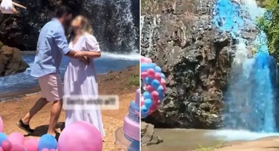 MP pede que responsável por tingir cachoeira em chá revelação pague mais de R$ 180 mil por danos ambientais em MT