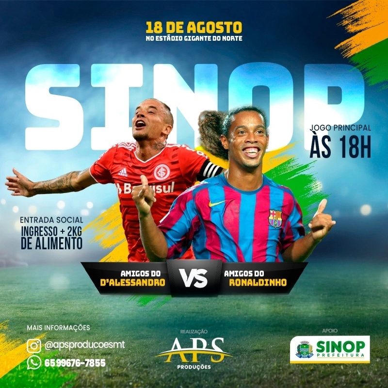 Jogo beneficente reunirá D’Alessandro e Ronaldinho Gaúcho no dia 18 de agosto no Estádio Gigante do Norte
