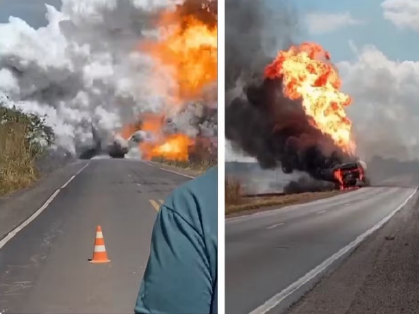 Veja o momento da explosão de caminhão-tanque no interior do Pará; três pessoas ficaram feridas