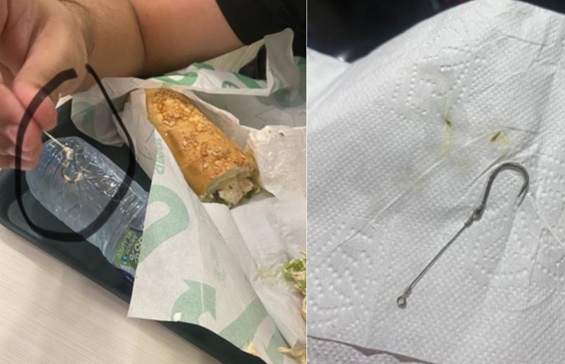 Jovem afirma ter encontrado anzol e linha de pesca em lanche em rede de Fast Food