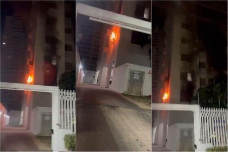 Apartamento pega fogo e prédio precisa ser evacuado em Cuiabá