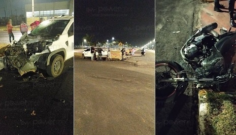 Motociclista de 23 anos fica ferido em grave acidente entre carro e moto