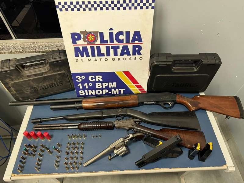 PM prende suspeito por violência doméstica, apreende armas e munições em Sinop