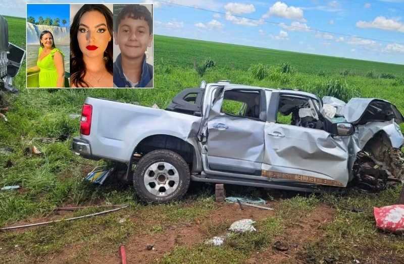 Moradores de MT, mãe, filha e neto morrem em grave acidente entre caminhão e picape na BR-163 no MS