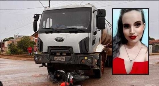 Batida entre caminhão e Biz mata mulher durante manobra
