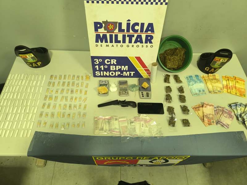 PM prende dupla por tráfico de drogas, apreende 180 porções de cocaína e duas armas em Sinop