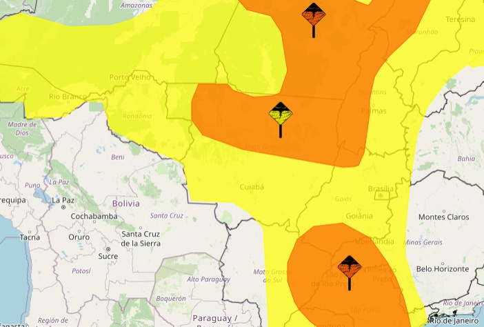 Inmet alerta para temporais com chuvas intensas e ventos fortes em MT