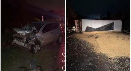 Bebê e criança ficam feridos em acidente entre carreta e 2 carros em Sinop