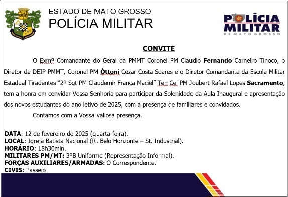 Aula inaugural de Escola Militar em Sinop será realizada nesta quarta-feira(12)