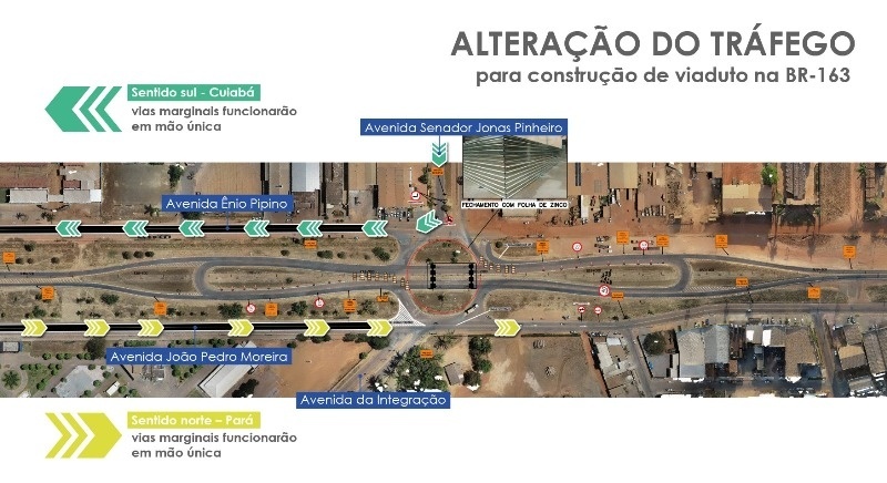 Construção de viaduto na BR-163 altera tráfego da rodovia e vias marginais de Sinop a partir de sexta-feira (07.03)