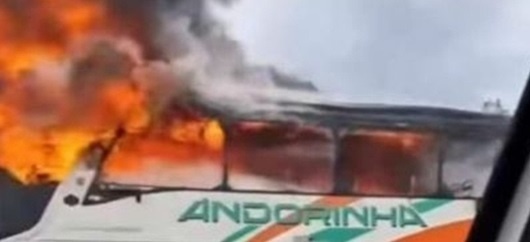Ônibus intermunicipal pega fogo na BR-364