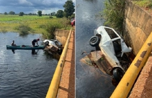 Carro cai de ponte e mata motorista e criança em MT