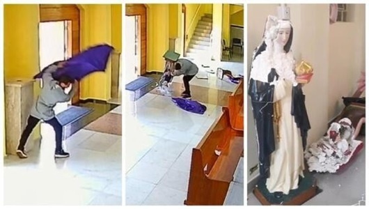 Homem invade igreja católica e destrói imagens de santos