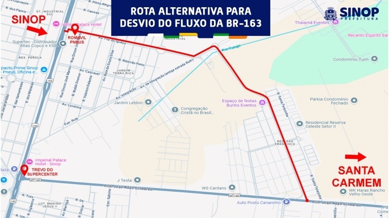 Adaptação: Trânsito cria rota alternativa para desviar fluxo do entroncamento MT-140 e BR-163