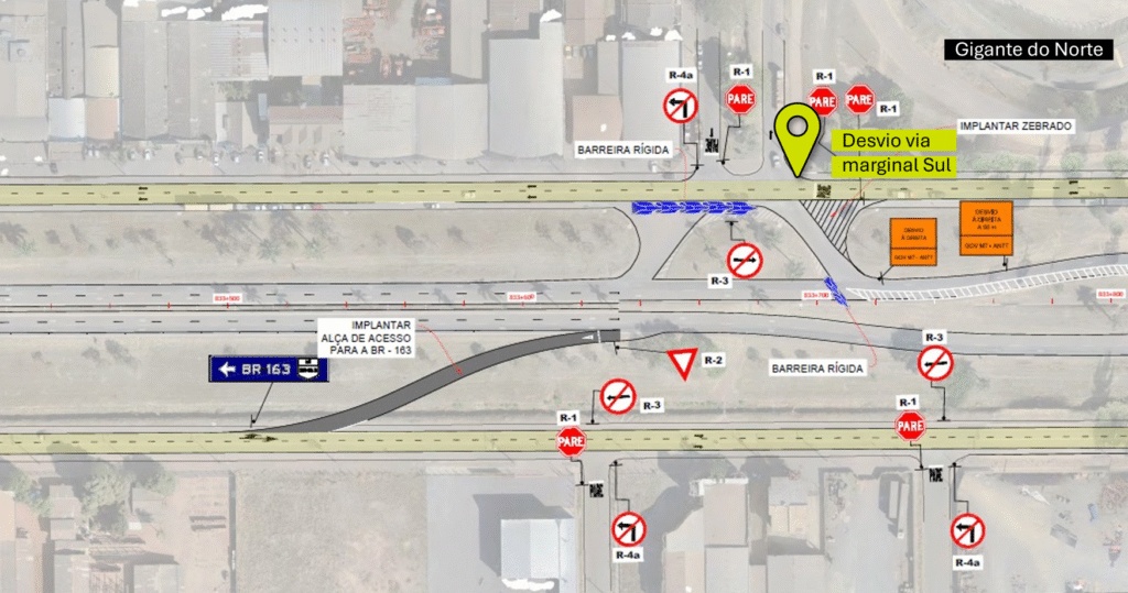 Nova Rota desvia fluxo de veículos da BR-163 para construção de dois viadutos em Sinop