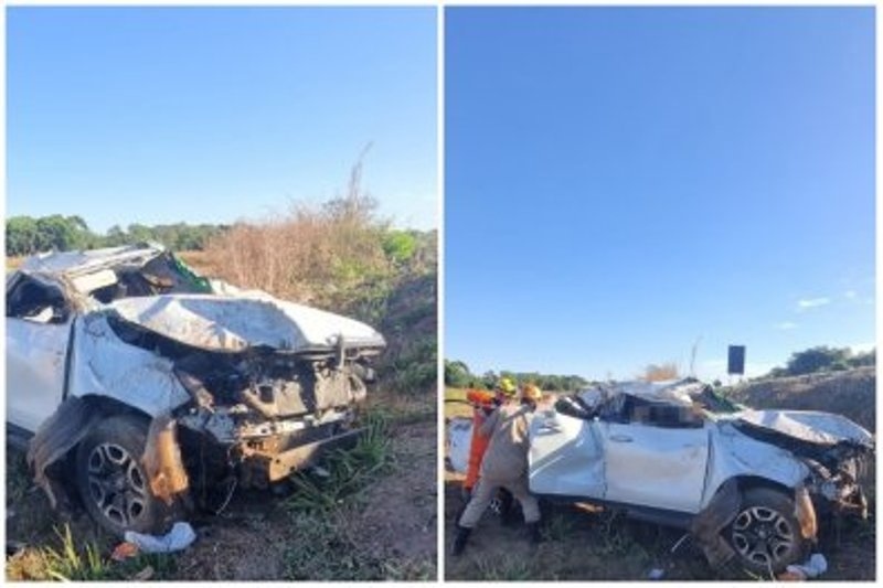 Motorista cochila; Hilux capota e fere 4 da mesma família em MT