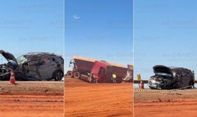 Colisão entre duas carretas e carro deixa um morto na BR-163 entre Nova Mutum e Lucas do Rio Verde
