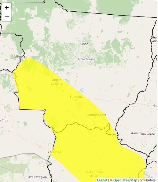 Inmet alerta para risco de temporal e chuva de granizo em MT