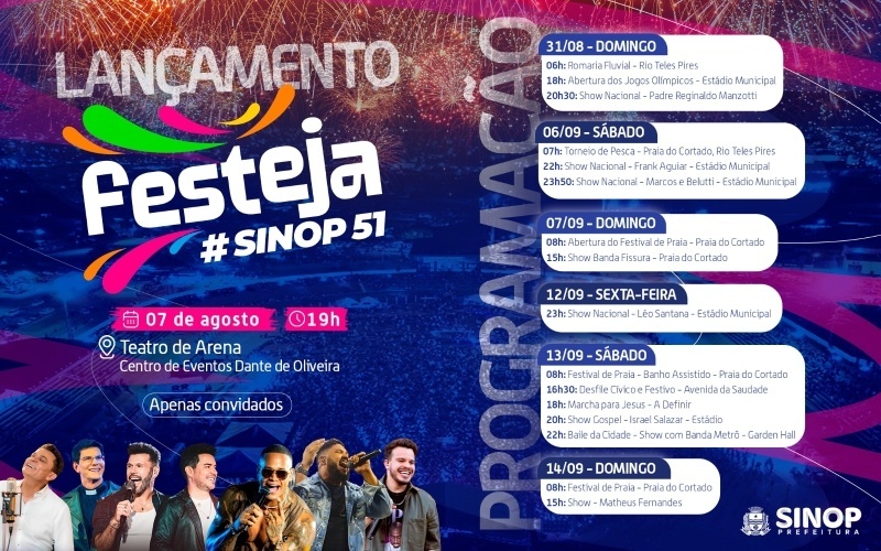 Prefeitura lança amanhã (07) calendário de festividade dos 51 anos da cidade de Sinop