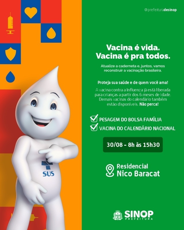 Saúde realiza sábado (30) mutirão de vacinação e pesagem do bolsa família