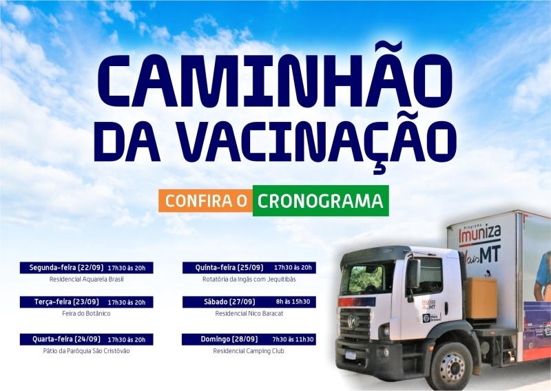 Caminhão da vacina estará em 6 bairros de Sinop esta semana com imunização gratuita