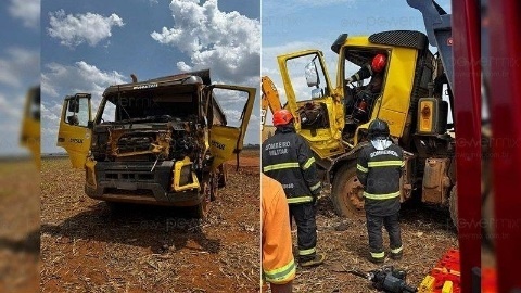 Caminhoneiro Fica Preso às Ferragens Após Grave Colisão em Nova Mutum