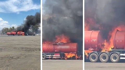 Caminhão-tanque pega fogo na rodovia de MT