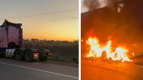 Caminhão com cerveja pega fogo em rodovia de MT
