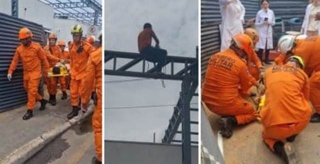 Homem que ameaçou se jogar de torre de supermercado no domingo, pula de obra no pronto-socorro