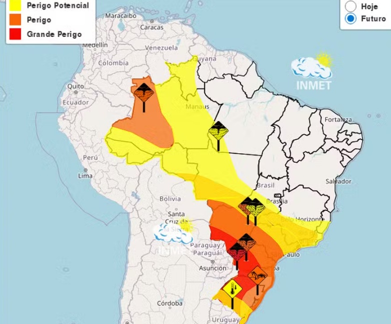 Semana começa com alerta de perigo intenso por tempestades no Brasil